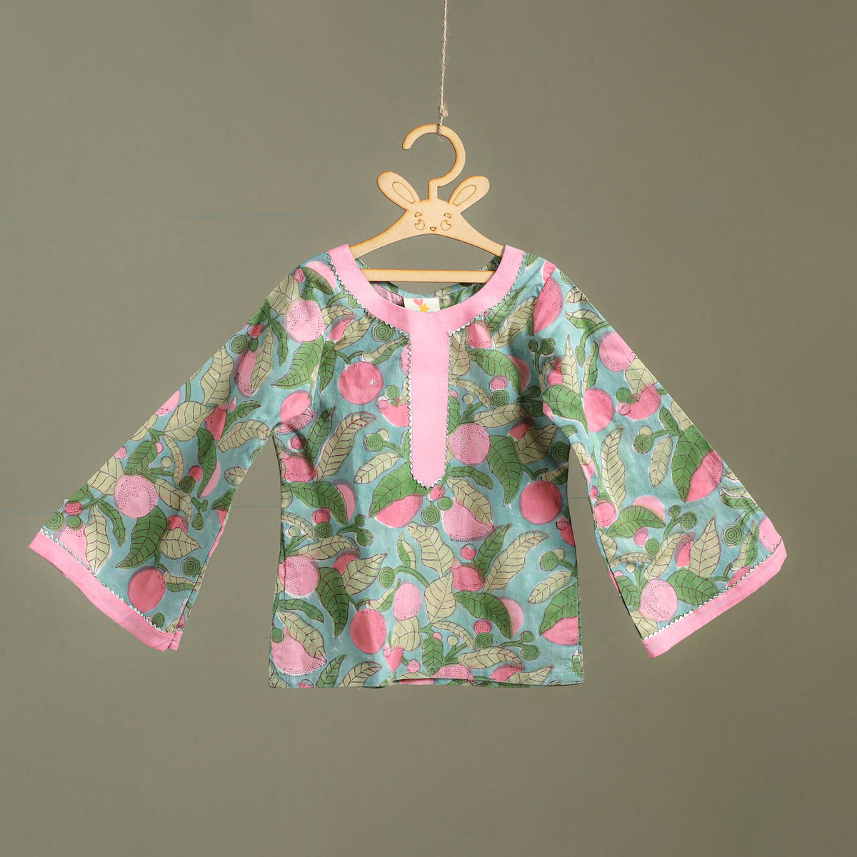 Girls Gota Work Floral Block Print Cotton Kurta with Sharara Set (3-4 Years) 09
