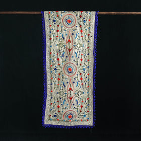 Ranihati Chanderi Silk Hand Embroidered Stole with Pom Pom 269
