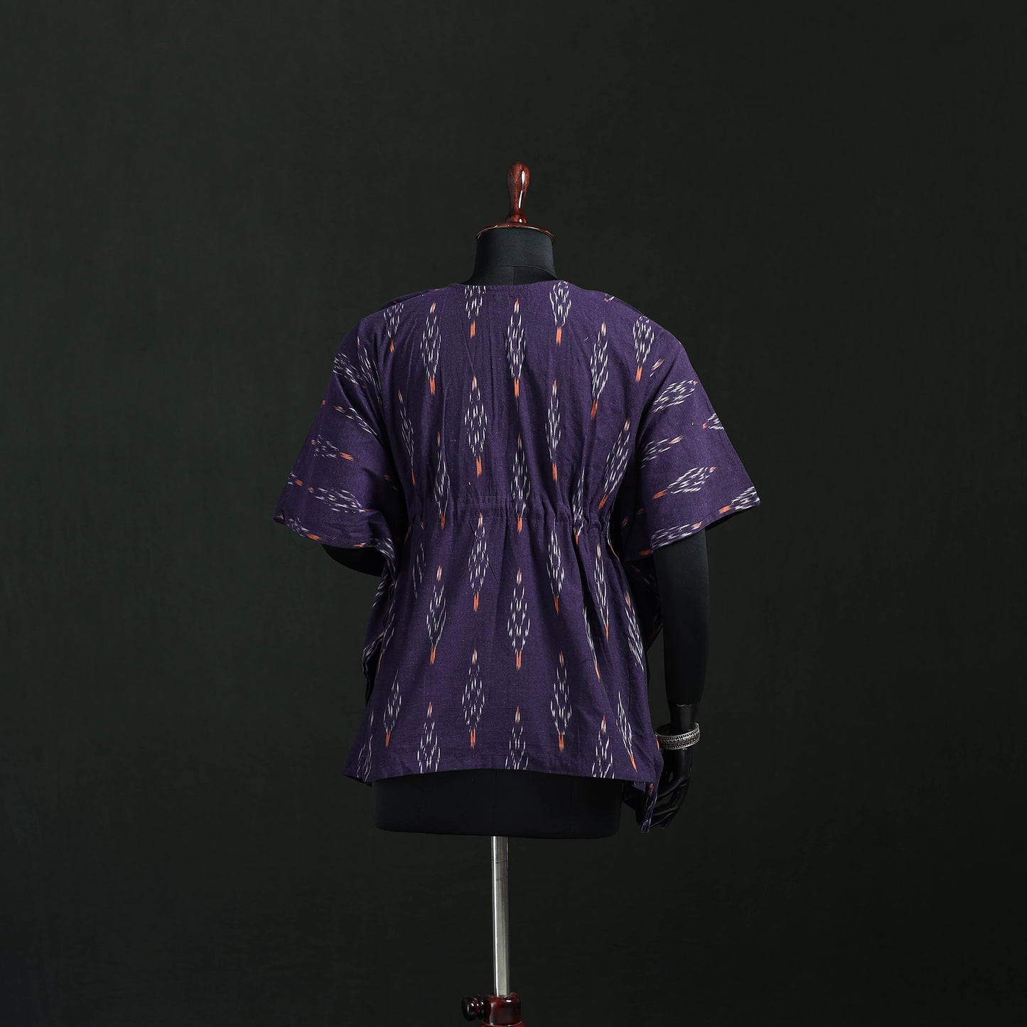 Purple - Pochampally Ikat Cotton Kaftan with Desert Thread Embroidery (Short) 50