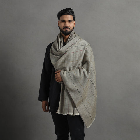 Grey - Kumaun Handwoven Merino Wool Shawl for Men 106