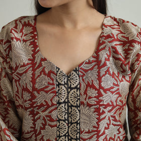 Red - hand bagru chanderi silk kurta set 10 - handcrafted