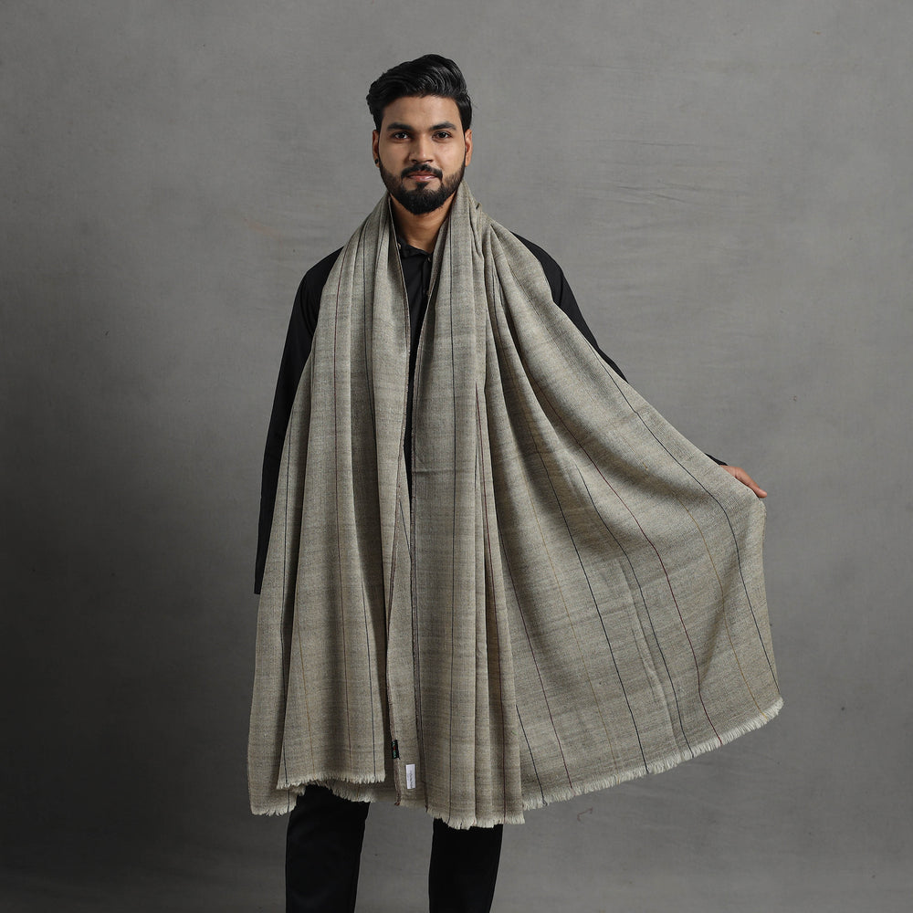 Grey - Kumaun Handwoven Pure Merino Wool Shawl for Men 106