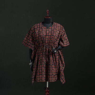 Red - Ajrakh Hand Block Print Natural Dyed Cotton Kaftan (Medium) 51