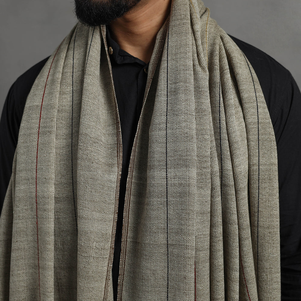 Grey - Kumaun Handwoven Pure Merino Wool Shawl for Men 106