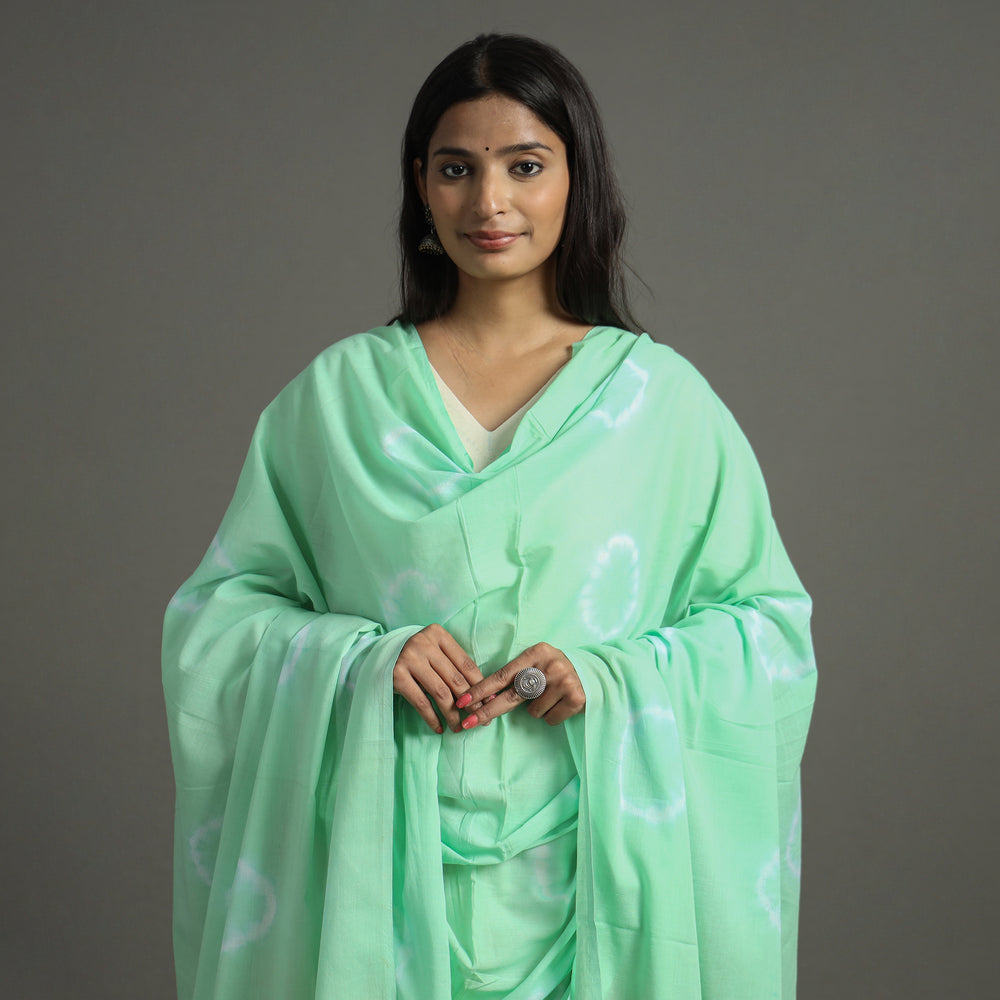 Green - Shibori Tie-Dye Cotton Dupatta with Tassels 89