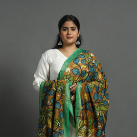 Brown - chanderi silk handpainted srikalahasti pen