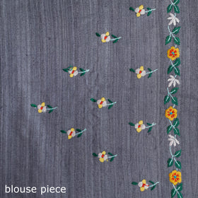 Grey - kashidakari hand embroidery ghicha tussar silk saree