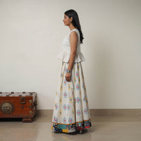 White - 24 Kali Cotton Pochampally Ikat Skirt with Border 13