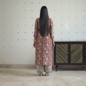 Red - hand bagru chanderi silk kurta set 10 - handcrafted