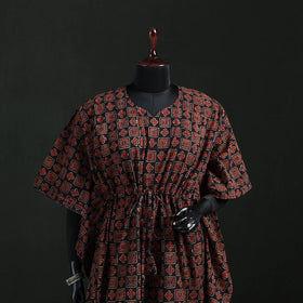 Red - Ajrakh Hand Block Print Natural Dyed Cotton Kaftan (Medium) 51