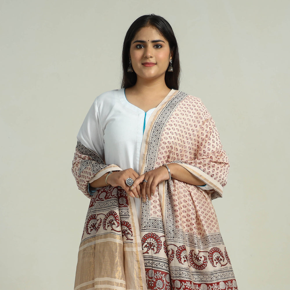 Multicolor - Traditional Maheshwari Silk Bagh Print Dupatta 02