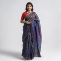 Blue - Leheriya Tie-Dye Chanderi Silk Saree with Zari Border