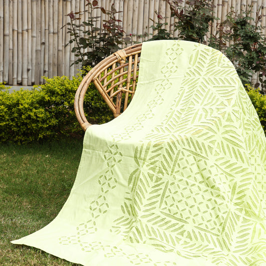 Green - Barmer Applique Cutwork Cotton Single Bed cover (93 x 60 in)