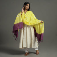 Yellow - Shibori Tie-Dye Cotton Dupatta with Tassels 90