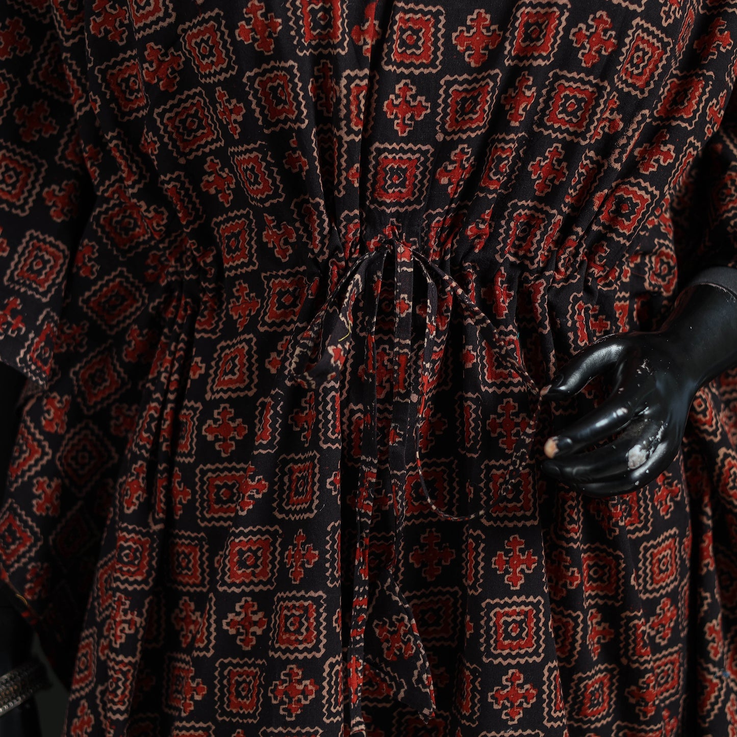 Red - Ajrakh Hand Block Print Natural Dyed Cotton Kaftan (Medium) 51