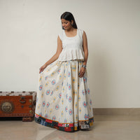 White - 24 Kali Cotton Pochampally Ikat Skirt with Border 13