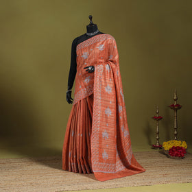 Orange - kashidakari hand embroidery ghicha tussar silk