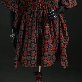 Red - Ajrakh Hand Block Print Natural Dyed Cotton Kaftan (Medium) 51