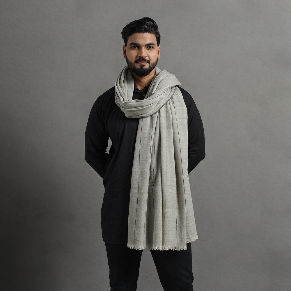 Grey - Kumaun Handwoven Pure Merino Wool Shawl for Men 107