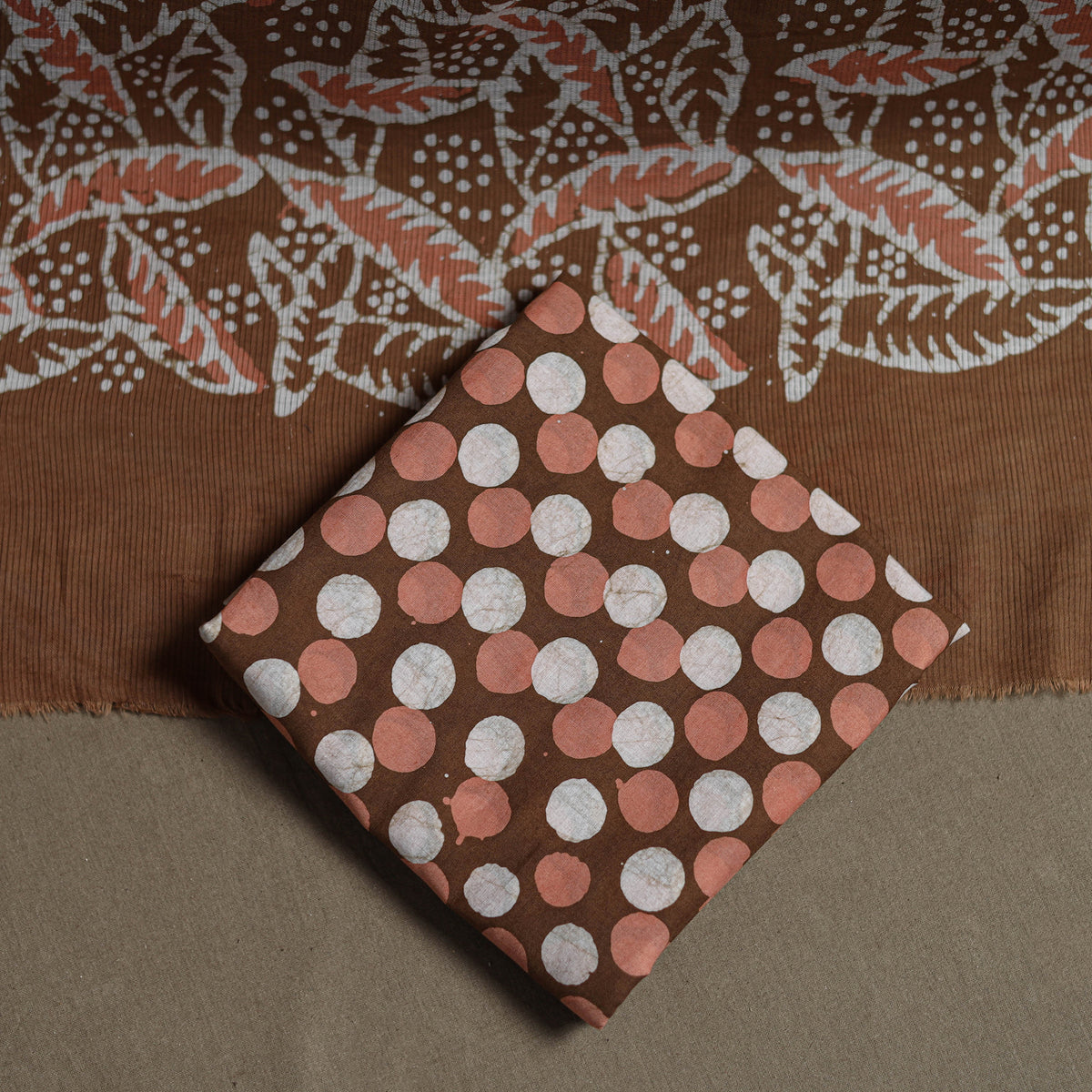 Kutch Hand Batik Print Cotton Unstitched Dress Material: Kurta, Bottom & Dupatta 04