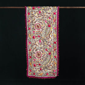Ranihati Chanderi Silk Hand Embroidered Stole with Pom Pom 263