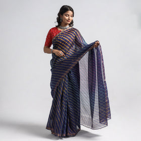 Blue - Leheriya Tie-Dye Chanderi Silk Saree with Zari Border