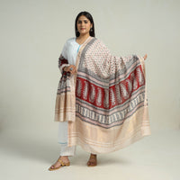 Beige - Traditional Maheshwari Silk Bagh Print Dupatta 03