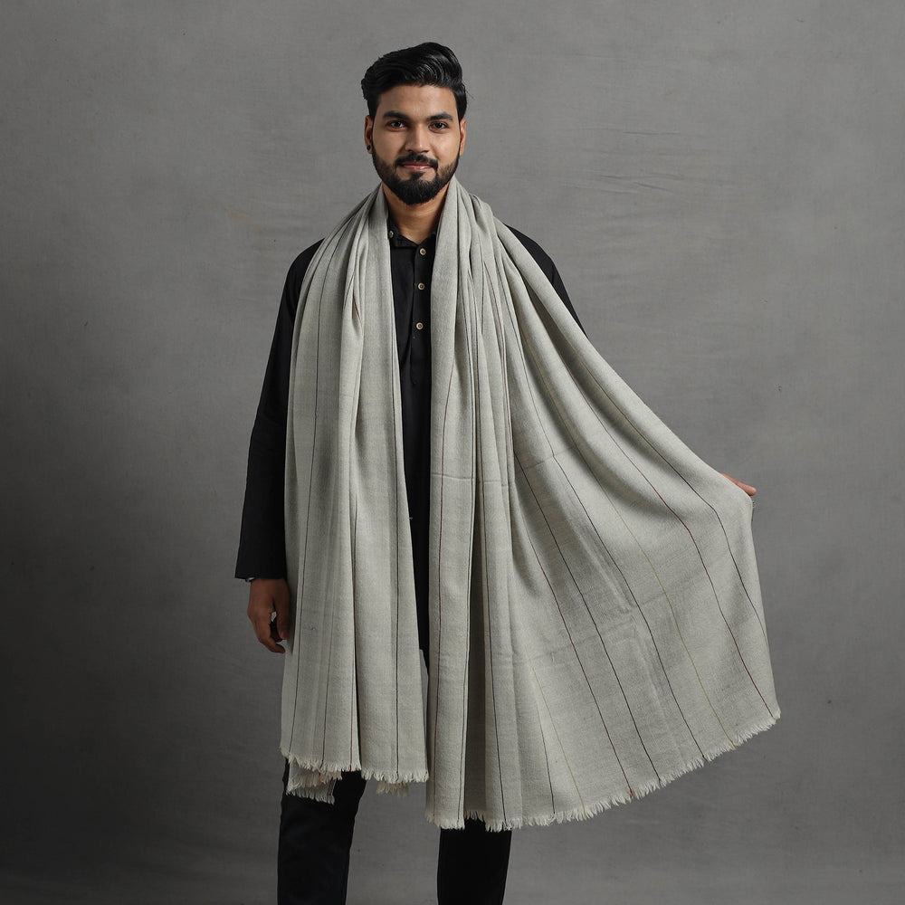 Grey - Kumaun Handwoven Pure Merino Wool Shawl for Men 107