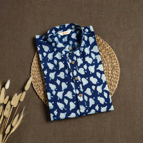 Indigo Bagru Block Print Natural Dyed Cotton Short Men Kurta 04