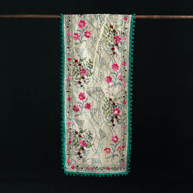 Ranihati Chanderi Silk Hand Embroidered Stole with Pom Pom 262