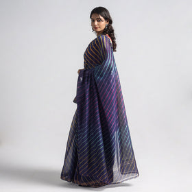 Blue - Leheriya Tie-Dye Chanderi Silk Saree with Zari Border