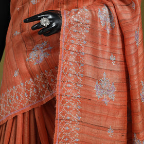 Orange - kashidakari hand embroidery ghicha tussar silk