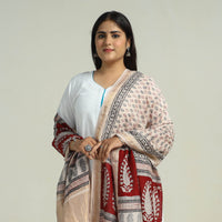 Beige - Traditional Maheshwari Silk Bagh Print Dupatta 03