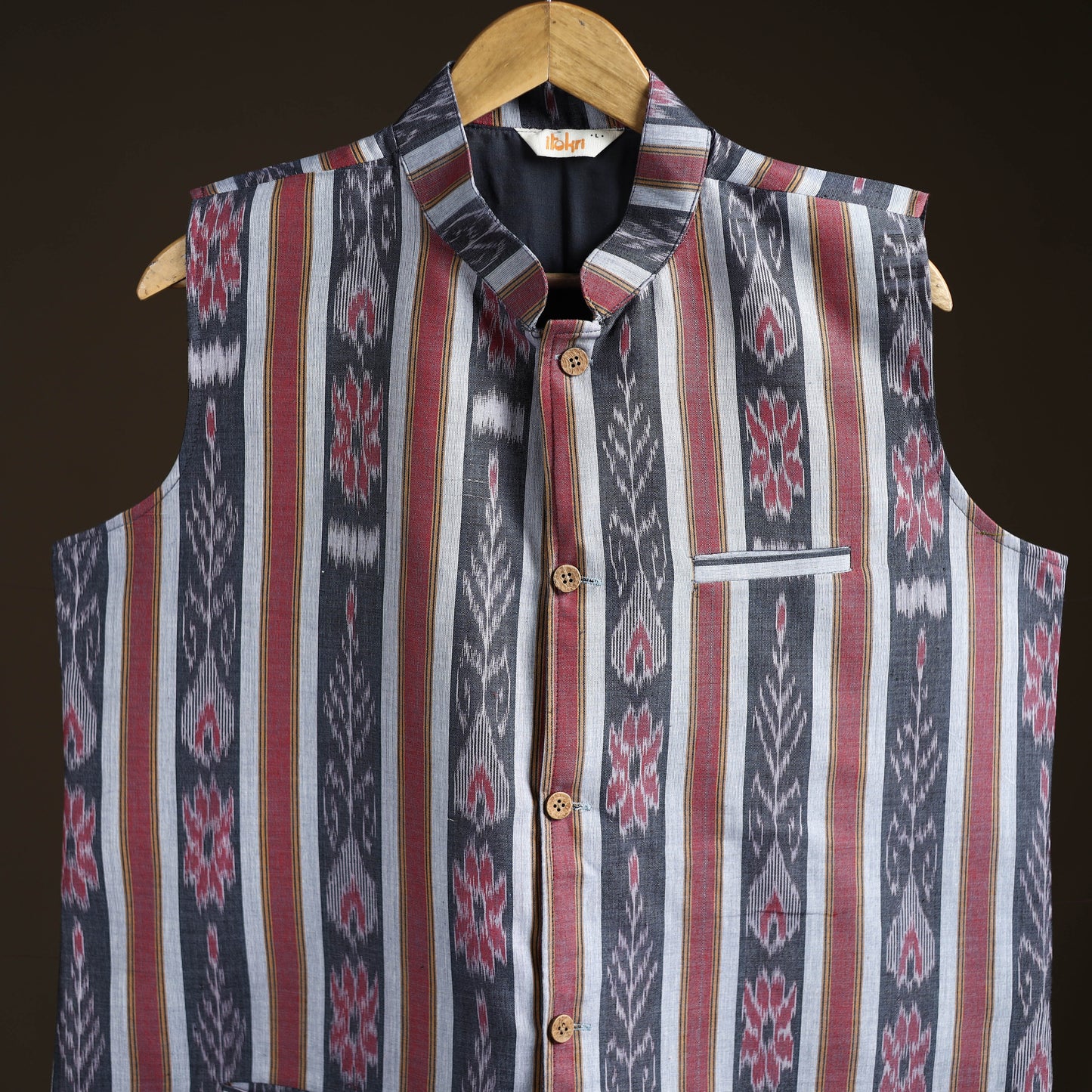 Sambalpuri Ikat Weave Cotton Men Nehru Jacket 03