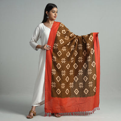 Brown - Pochampally Ikat Handloom Cotton Dupatta with Tassels 32