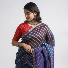 Blue - Leheriya Tie-Dye Chanderi Silk Saree with Zari Border