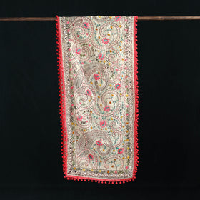 Ranihati Chanderi Silk Hand Embroidered Stole with Pom Pom 261