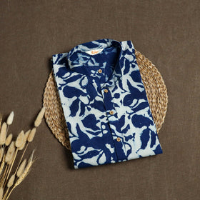 Indigo Bagru Block Print Natural Dyed Cotton Short Men Kurta 09