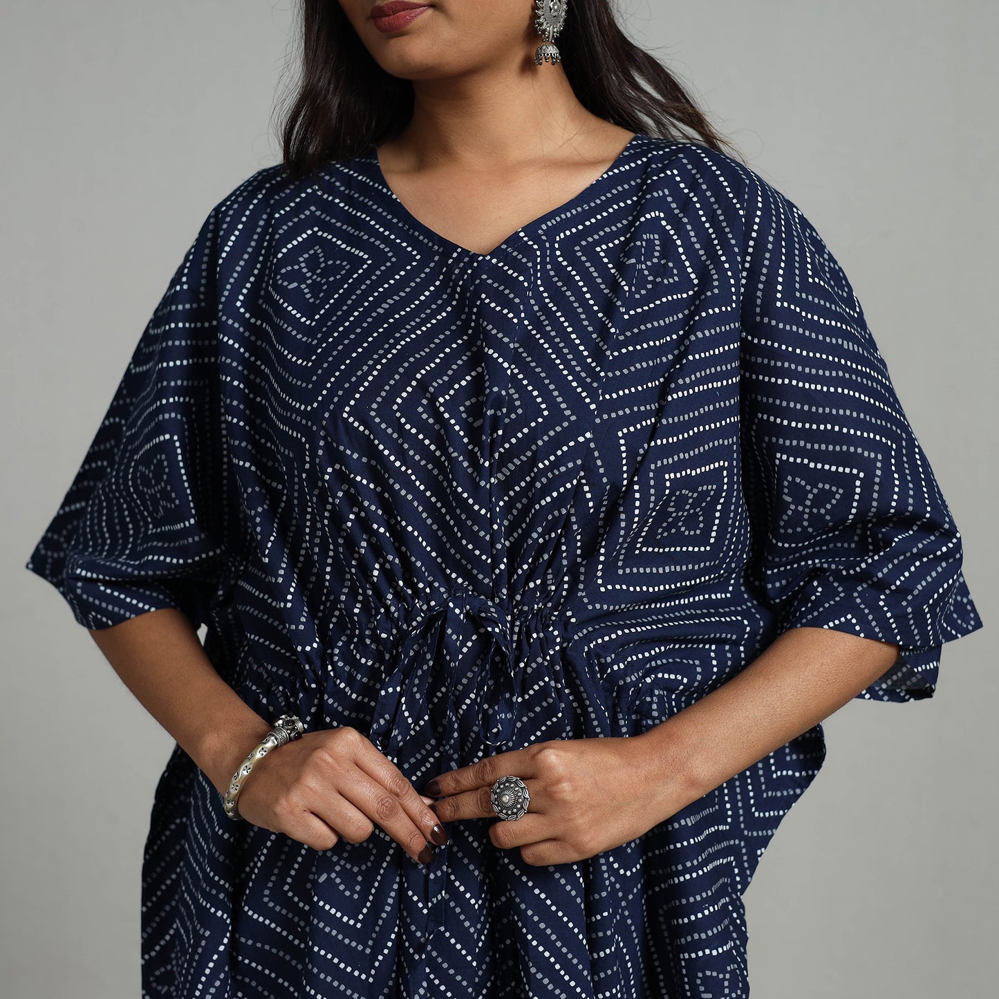 Sanganeri Printed Cotton Kaftan with Tie-Up Waist (Medium)