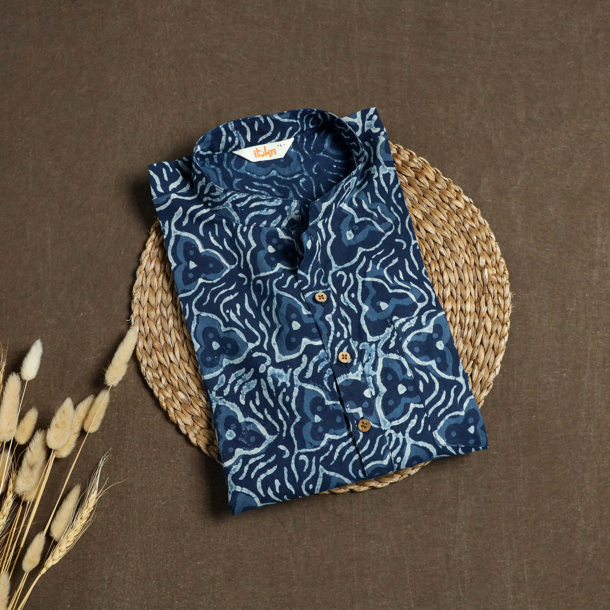 Indigo Bagru Block Print Natural Dyed Cotton Short Men Kurta 10