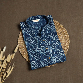 Indigo Bagru Block Print Natural Dyed Cotton Short Men Kurta 10