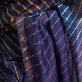Blue - Leheriya Tie-Dye Chanderi Silk Saree with Zari Border
