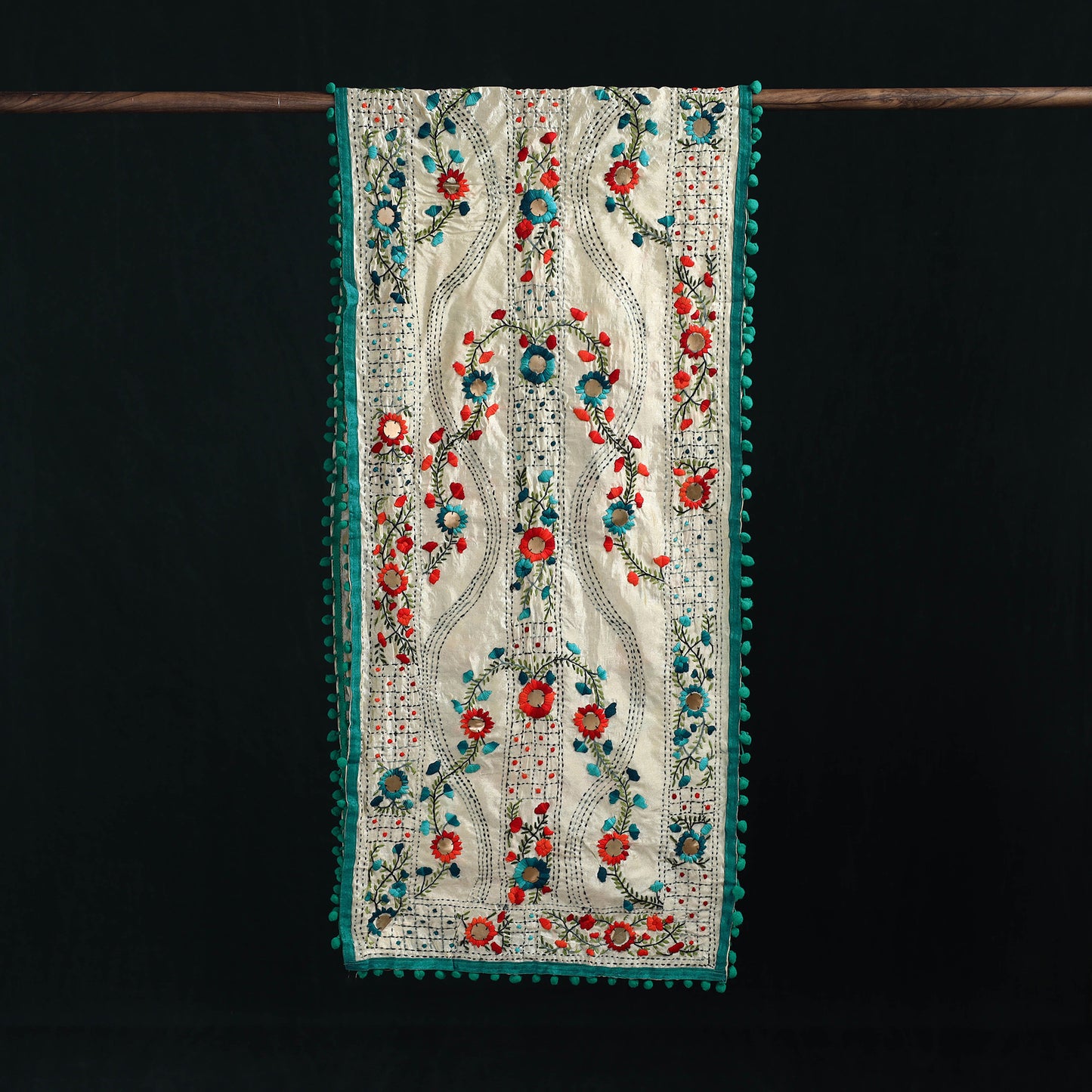 Ranihati Chanderi Silk Hand Embroidered Stole with Pom Pom 260