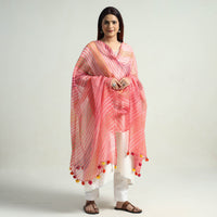 Pink - Leheriya Tie-Dye Kota Doria Cotton Dupatta with Tassels 77