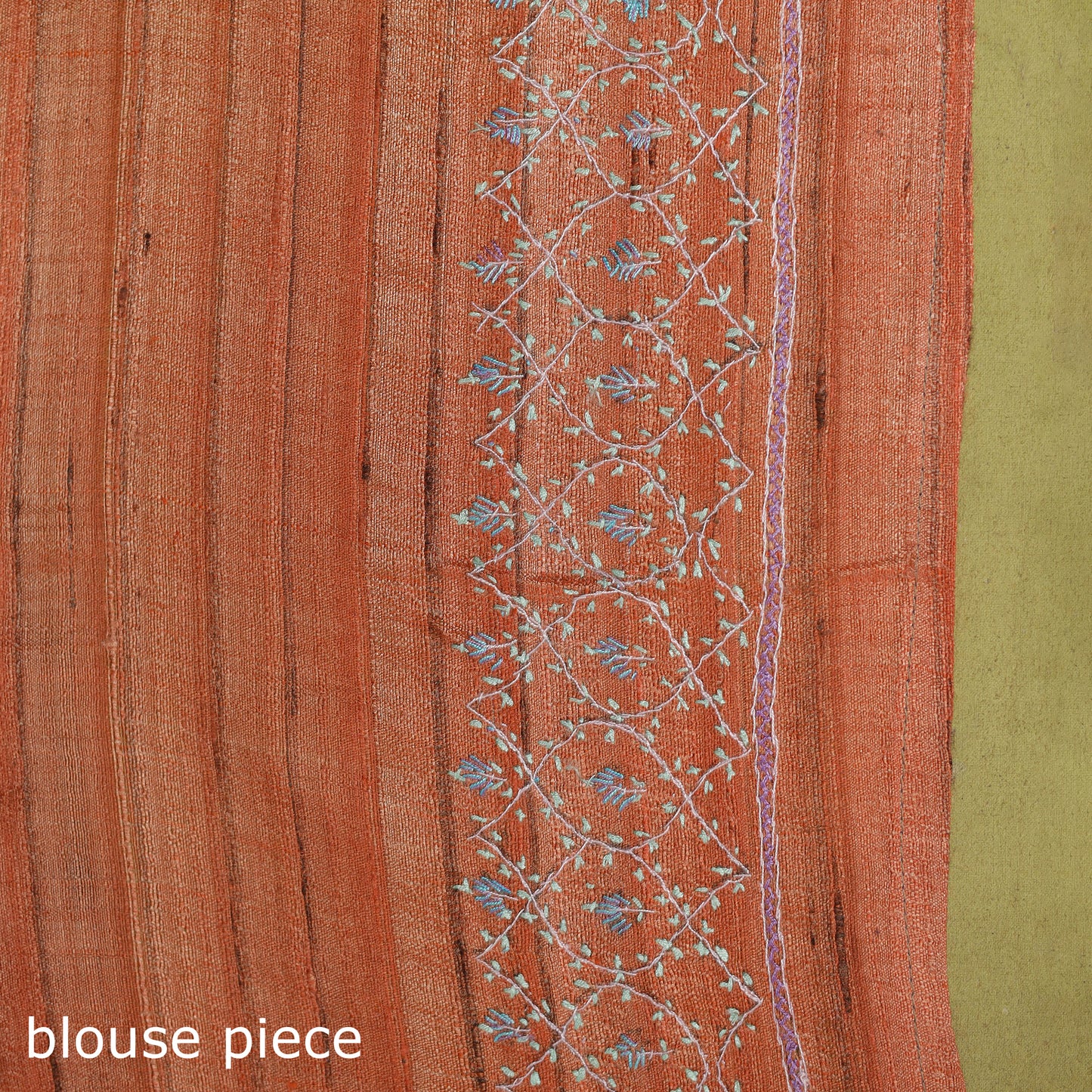 Orange - kashidakari hand embroidery ghicha tussar silk