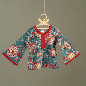 Girls Gota Work Floral Block Print Cotton Kurta with Sharara Set (3-4 Years) 07
