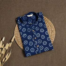 Indigo Bagru Block Print Natural Dyed Cotton Short Men Kurta 06