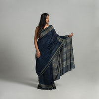 Akola Block Printed Chanderi Silk Saree with Zari Border