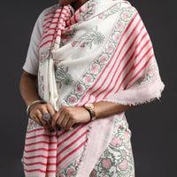 Pink - Hand Block Print Merino Wool Sanganeri Saree 07