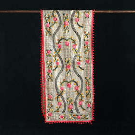 Ranihati Chanderi Silk Hand Embroidered Stole with Pom Pom 257